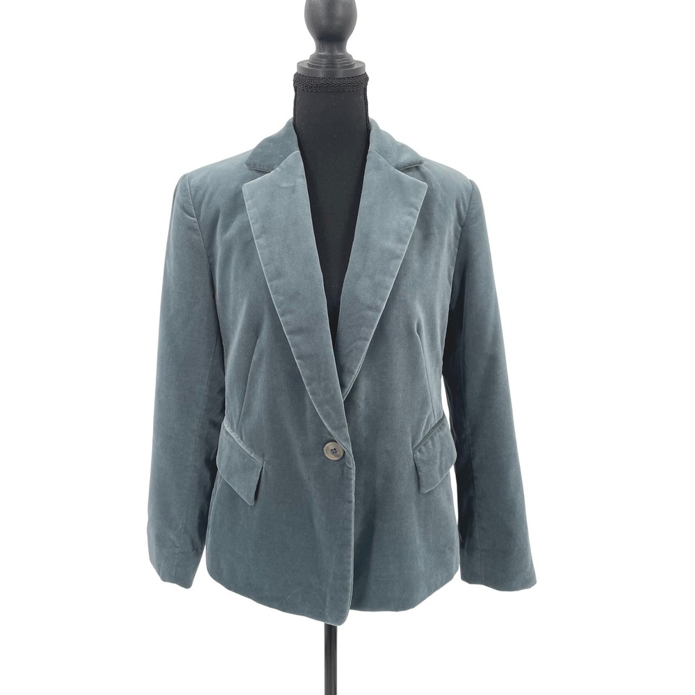 Lafayette 148 Blazer Womens 4 Blue Gray Velvet Classic Designer Chic Jacket